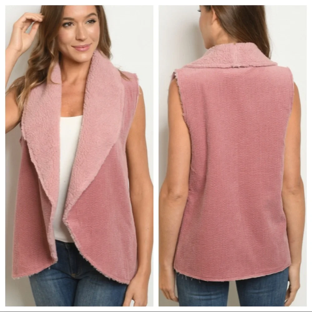 Mauve Color Sherpa & Corduroy Vest - Picture 9 of 9